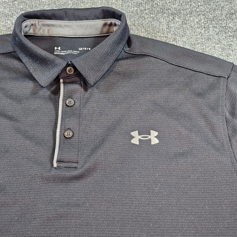 Under Armour Mens Large Grey Polo Shirt Loose Fit Golf Active Training